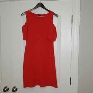 ANN taylor stretch red cold shoulder sheath dress